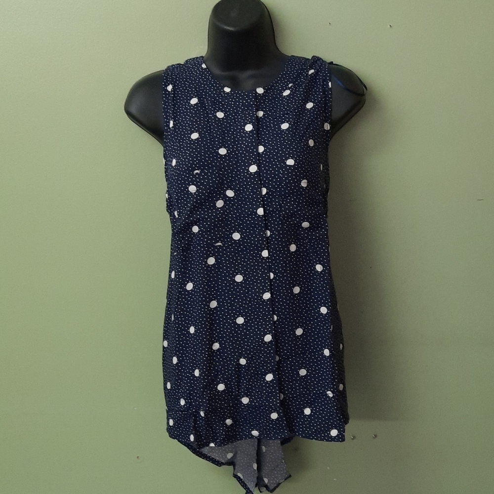 Blue and white polkadot blouse